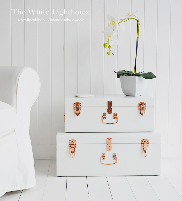Nantucket white trunks from The White Lighthouse living room Furniture 