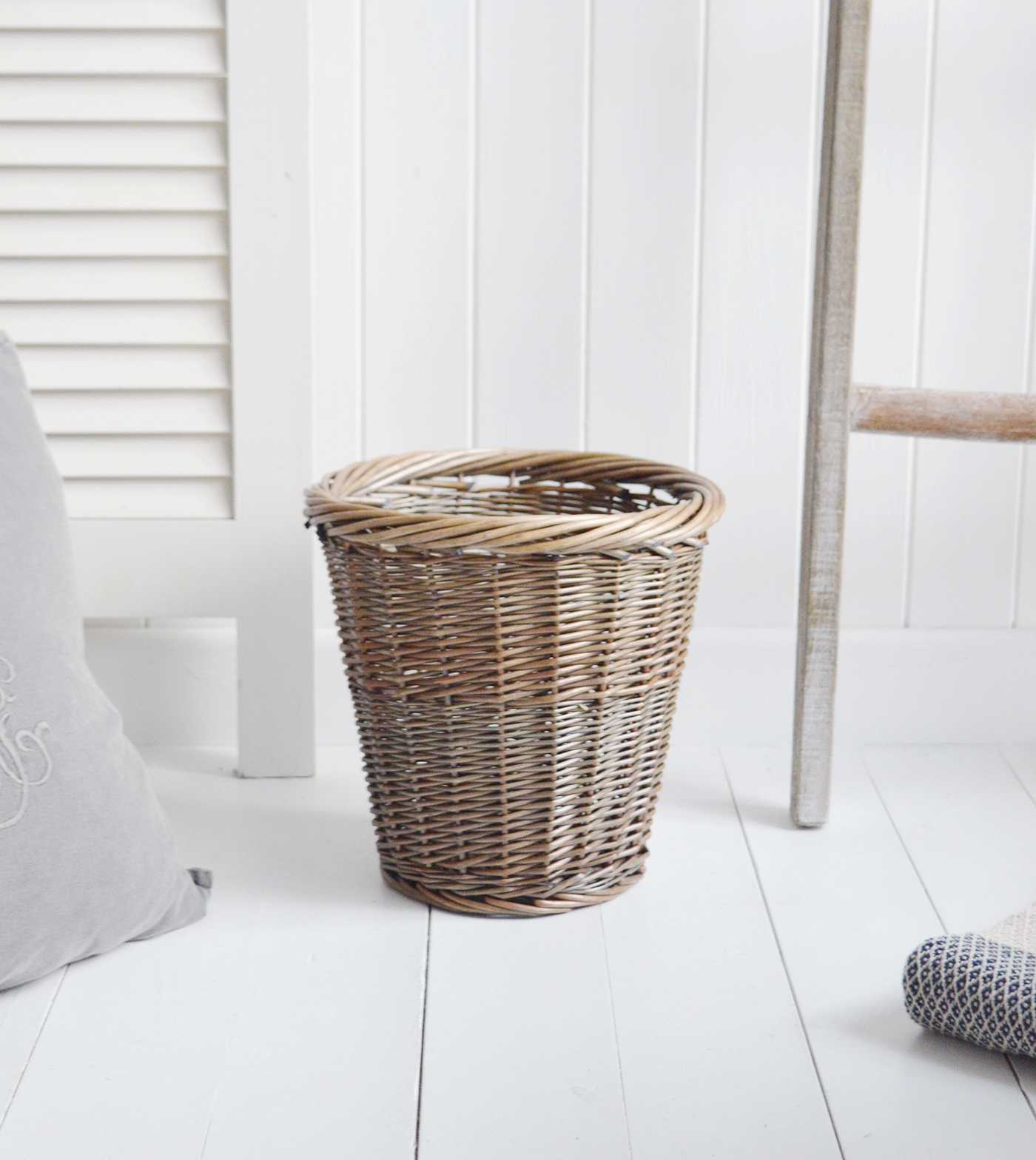 Harrow Waste Paper Basket from The White Lighthouse Furniture. New England, country, coastal, farmhouse city and whie home interiors. Hallway, Bedroom , Bathroom and living room