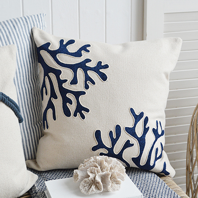 Nantucket floral cushions for modern country farmhouse and coastal furniture and interiors