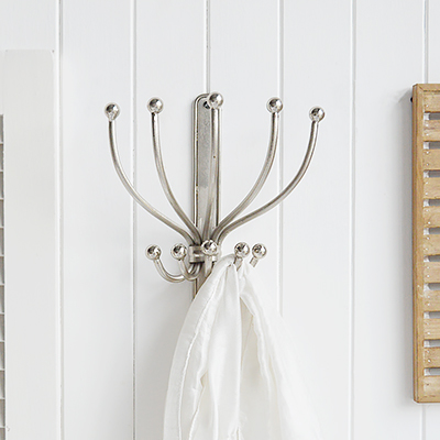 Wall Mounted Silver Coat Hooks for New England style hallway furniture