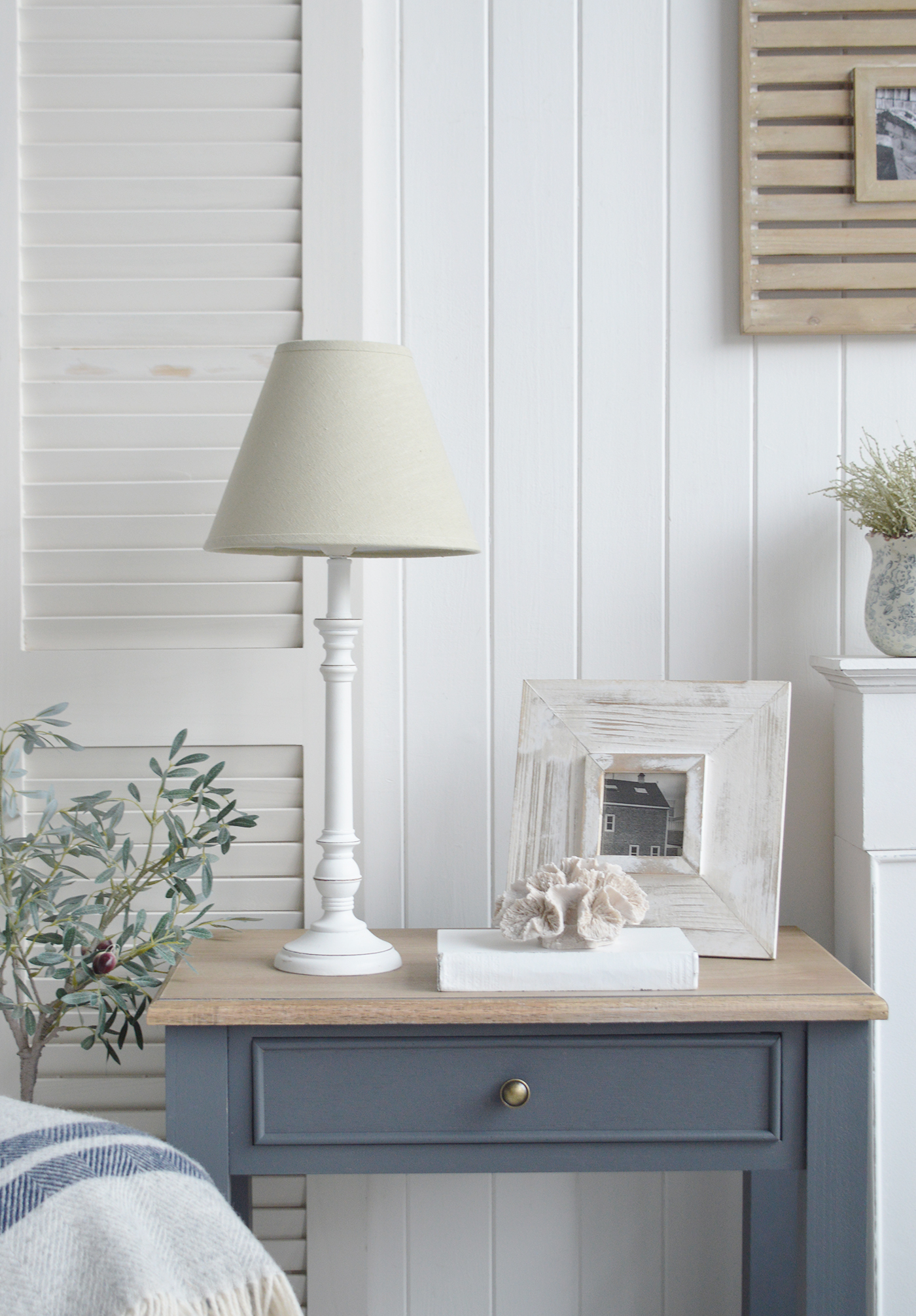 White wooden table lamps.  White Haven table lamp for New England and coastal lamps from The White Lighthous