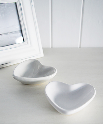 Set of two little heart trinkets in grey and white, a lovely little accessory for your dressing table to keep your rings or earrings.