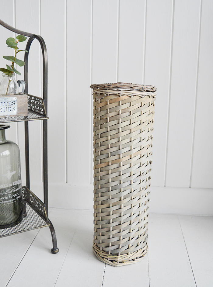Boothbay Grey Toilet Roll Basket with lid for 4 toilet rolls for bathroom storage
