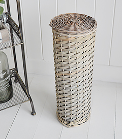 Boothbay Grey Toilet Roll Basket with lid for 4 toilet rolls