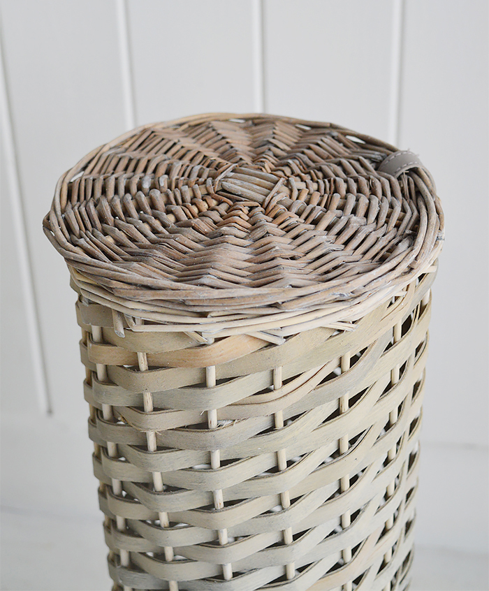 Boothbay Grey Toilet Roll Basket with lid for 4 toilet rolls from The White Lighthouse