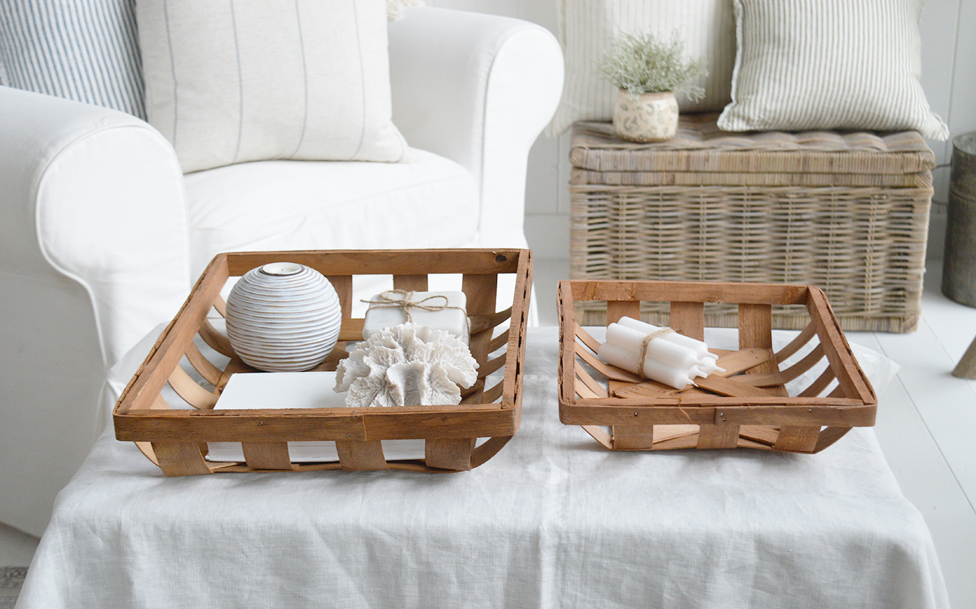 The haverton Trays with faux coral, candles and white home decor accessories