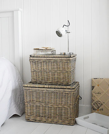 Manhattank white lamp on grey baskets bedside