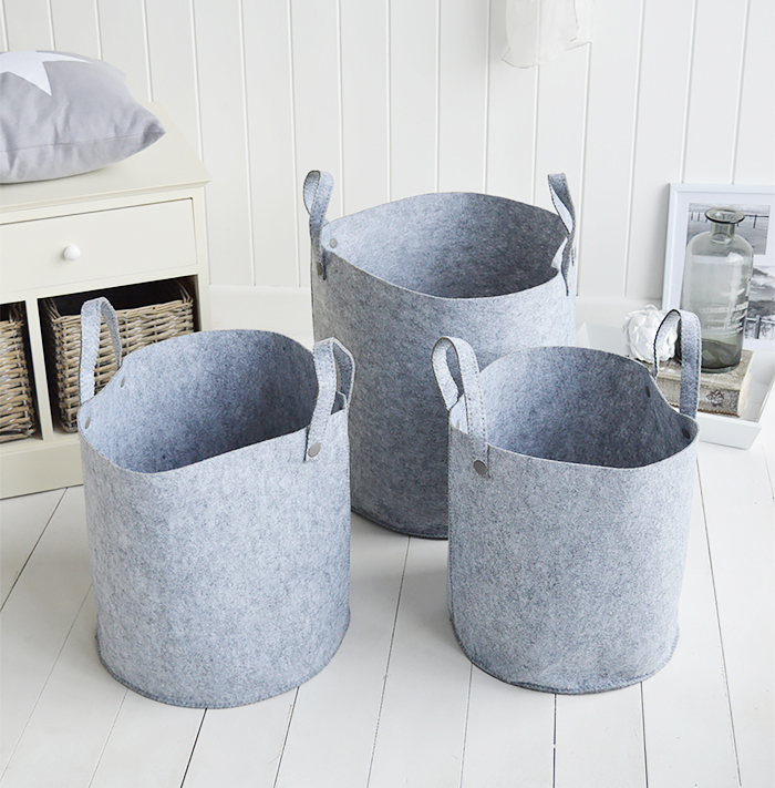 Kittery set of 3 grey fabric baskets for home interiors