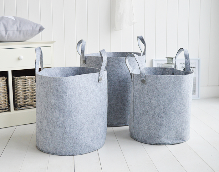Kittery set of 3 grey fabric baskets