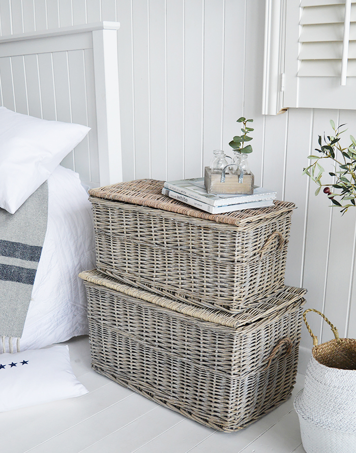 Windsor Set of 2 grey baskets with lids from The White Lighthouse