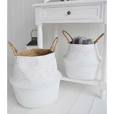 Set of 2 kingston white seagrass belly baskets for a white home