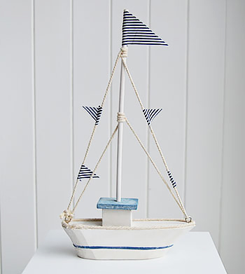 Decorative wooden blue and white boat