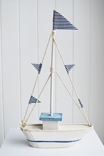 Wooden blue and white boat