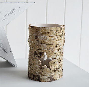 Nordic log effect candle holder with stars