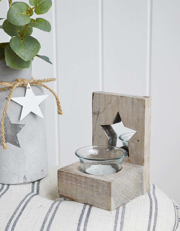 Nantucket grey candle holder tealight for coasta, New England and country home  interiors