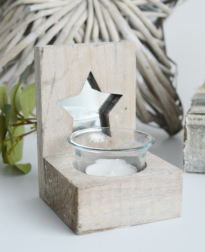 Nantucket grey Wooden candle holder with star
