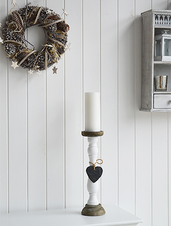 White Heart Candle holder pillar