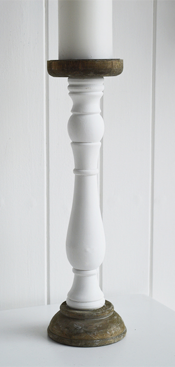 White pillar candle holder with slate heart