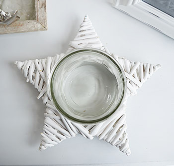 White Glass and willow star candle holder