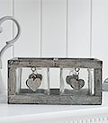 Grey heart wooden candle holder
