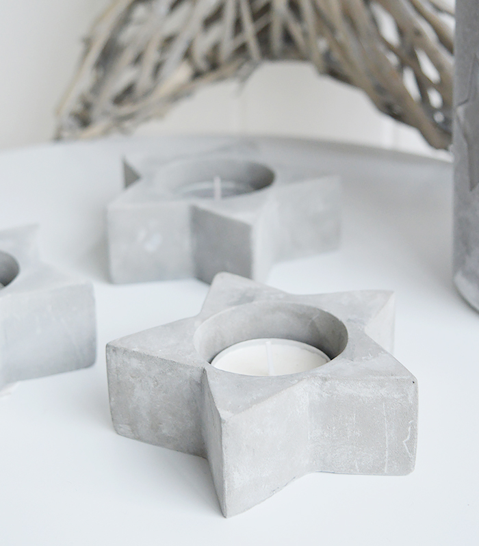 Set of 3 Grey Stone Tea Light Holders from The White Lighthouse New England White Country and Coastal Furniture for the living room