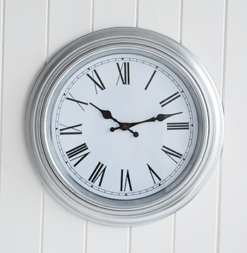 Grey silver and white wall clock