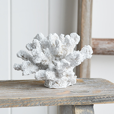 Decorative White Coral - Coffee Table Decor Elegant Coastal New England from The White Lighthouse Home. White Furniture and home decor accessories for the home interiors. New england interiors for luxury coastal home interiors