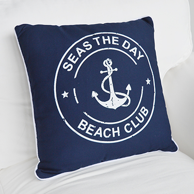 Navy and White anchor cushion with inner for coastal New England homes and interiors by the sea