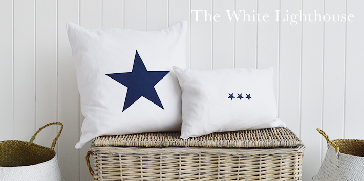 Navy and white star New Hampton cushions large 50x50 and rectangle