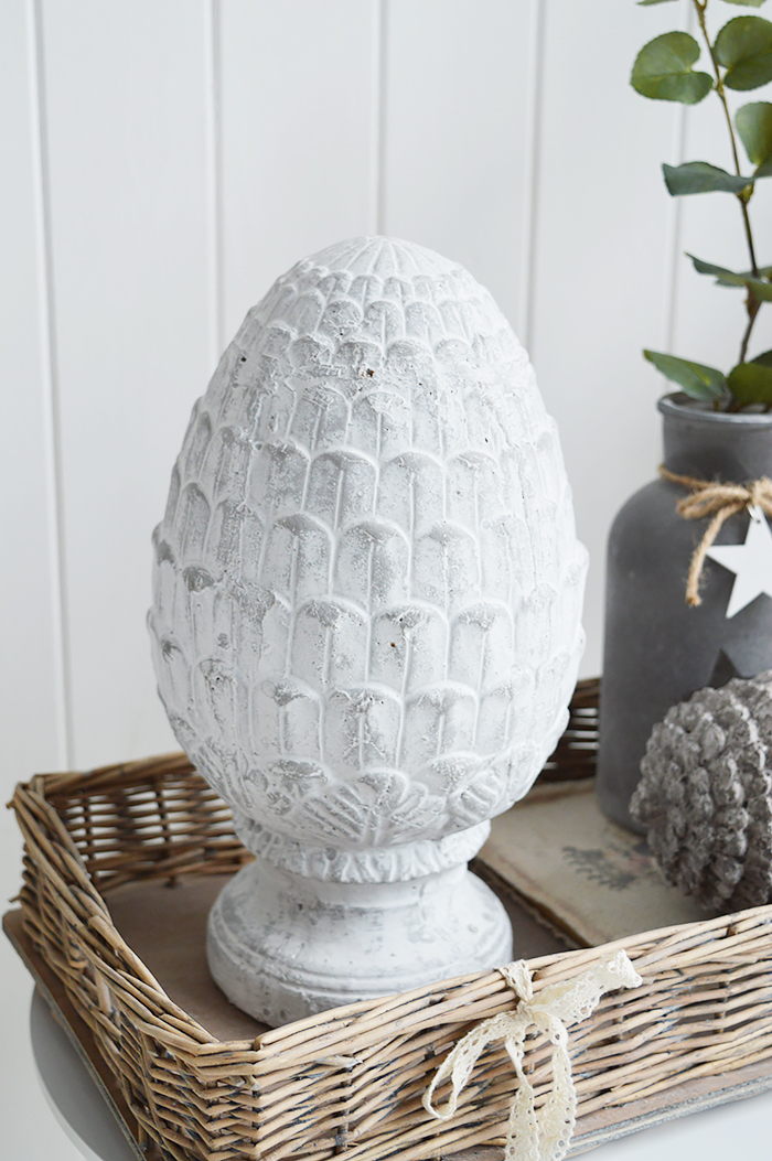 Grey standing fir cone from The White Lighthouse country, coastal and New England furniture