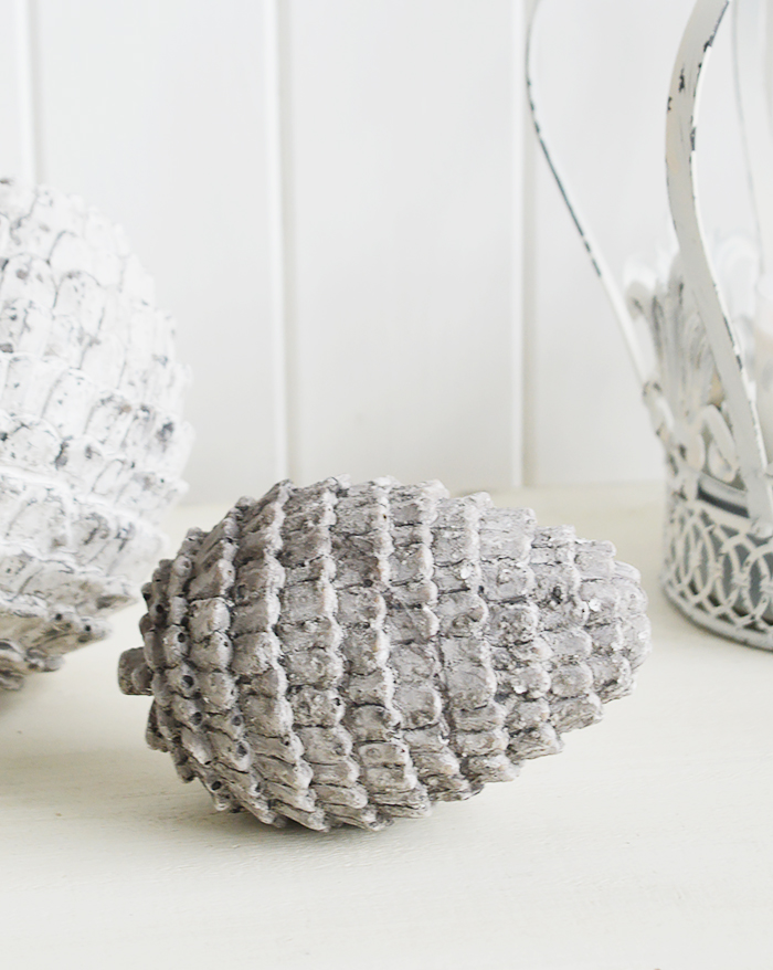 A vintage style small decorative fir cone in an aged grey.

A gorgeous decorative piece to add texture to every room in the home... 

Create a beautiful home in all styles of interior from coastal to cottage, city to country.