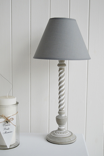 Grey wooden twist table lamp