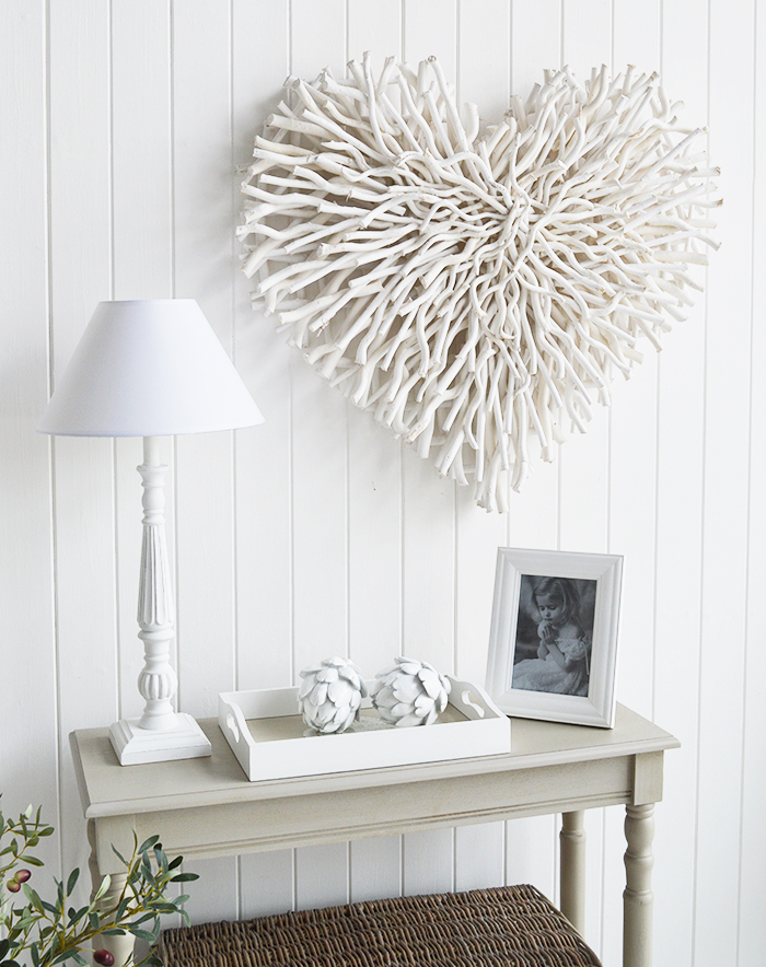 Large white twig chunky heart from The White Lighthouse Coastal, Country, New England Furniture and Home Decor Interiors