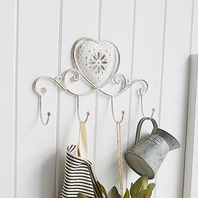Easton cream metal caot rack hooks - New England Country Coastal Furniture from The White Lighthouse Furniture. Bathroom, Living Room, Bedroom and Hallway Furniture for beautiful homes in New England, coastal, city  and country home interiors