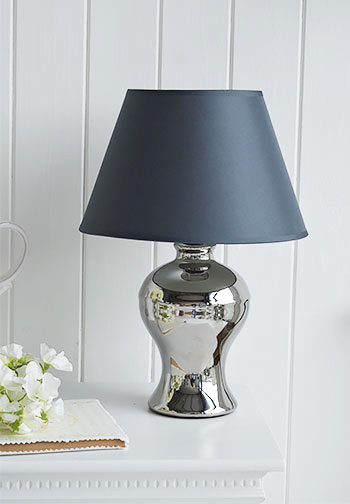 Silver and grey bedside table lamp