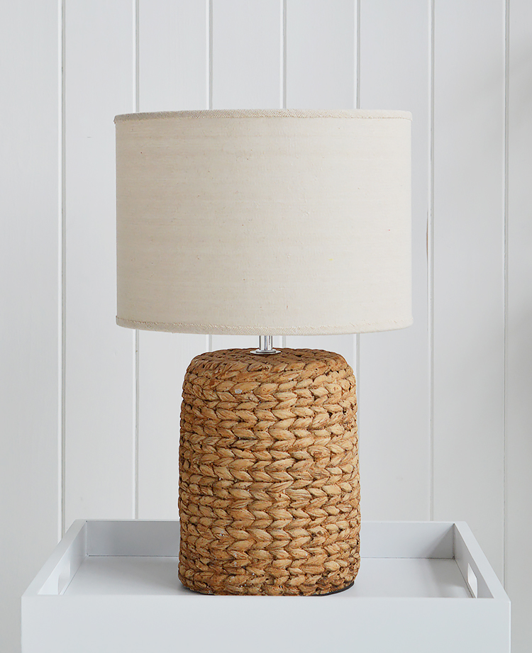 Coastal table lamp with rope effect base for bedside table