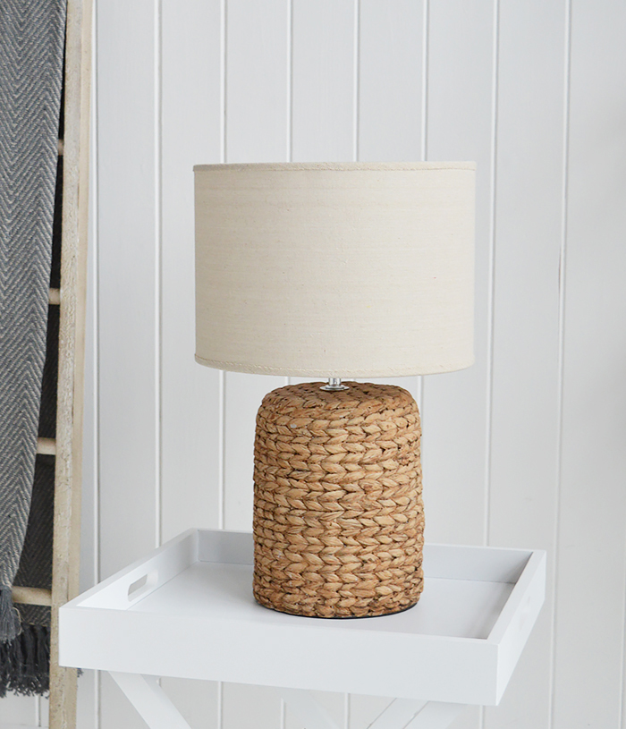 Coastal table lamp with rope effect base for living room