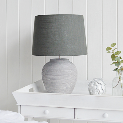 Grey Stone Lamp. Perfect vintage styling for a New England styled home in the living room, hallway or bedroom.