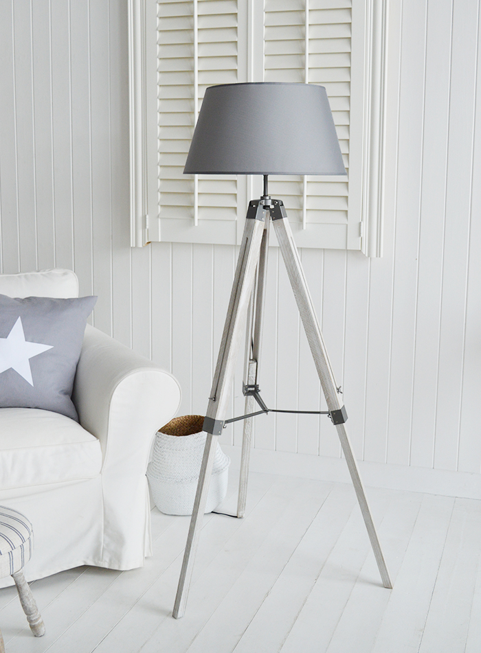 Grey Lexington floor lamp for New England, Country and coastal home interior from The White Lighthouse Furniture and Home Decor