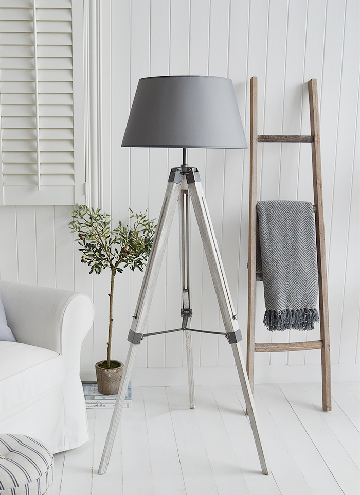 Grey Lexington floor lamp for New England, Country and coastal home interior from The White Lighthouse Furniture and Home Decor