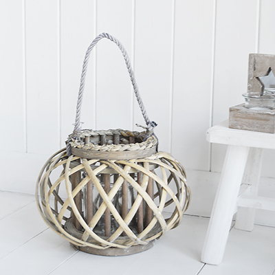 Grey willow small lantern for New England coastal and beach house homes