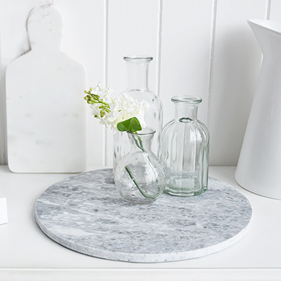 Grey & White marble Round Tray Chopping Board- New England style White Home Accessories for country, coastal and city homes and interiors