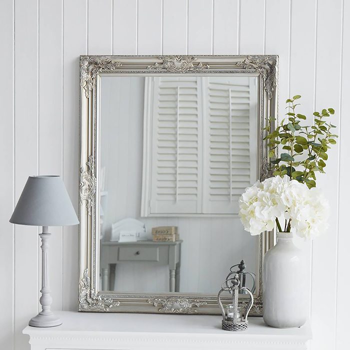 Large silver chunky ornate wall mirror