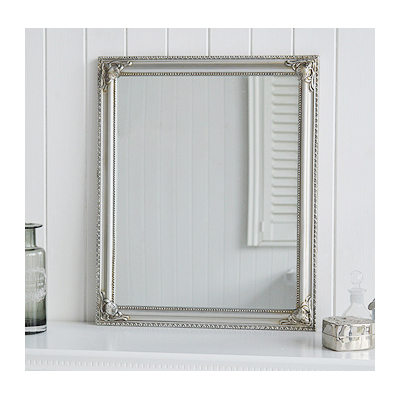 A silver ornate mirror, can be wall hung either landscape or portrait.

We think this is a great dressing table mirror, either hung on your wall or simply resting on your dressing table.