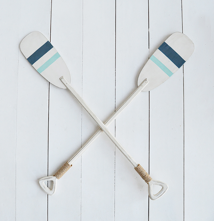 Pair of decorative wooden oars for coastal styled interiors