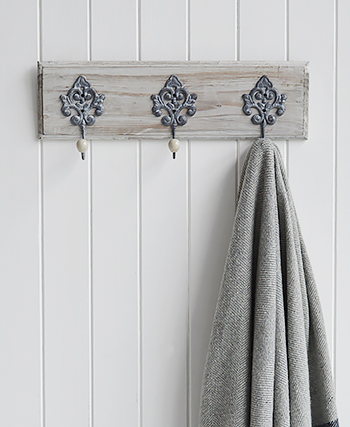 Parisian Grey Coat rack, 3 hooks for small hallways