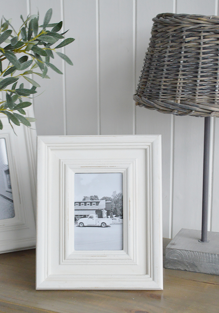 A chunky white Beach House wooden photo frame for 5 x 7 and 6 x 4 photograph - portrait or landscape. White Furniture and home decor accessories for the New England styled home fro all country, coastal and city houses.