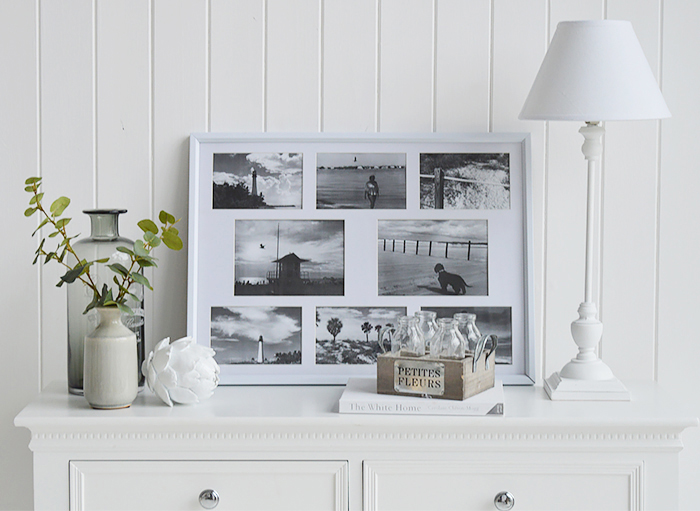 Portland white multi collage photoframe to display photographs on wall, shelf or table top