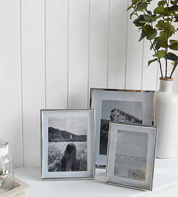Silver photoframes with white mounts, for 6x4, 5x7 and 8x6 photographs