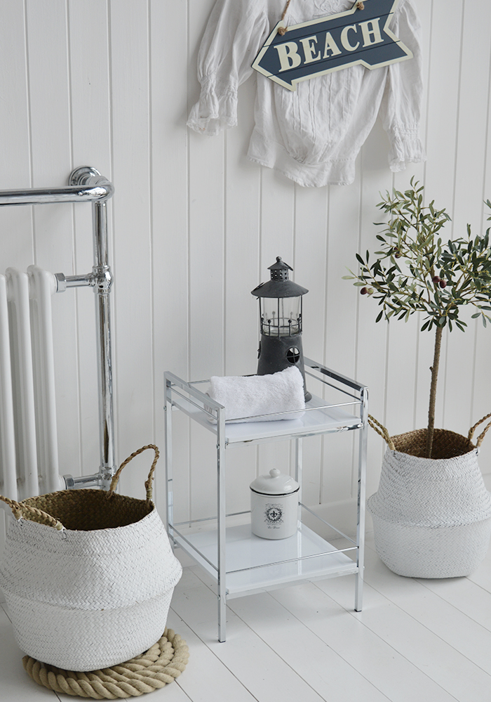 White and Silver Chrome Shelf for bathroom storage